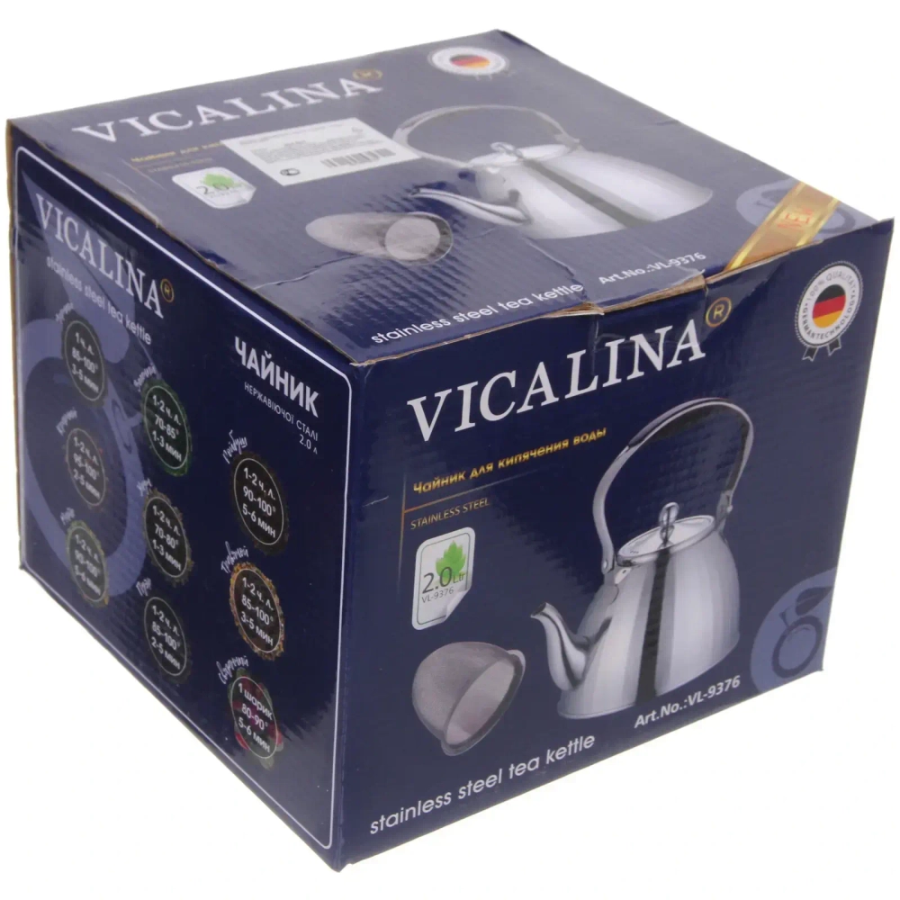 Чайник из нержавеющей стали 2л «Vicalina» с ситом, блеск VL-9376