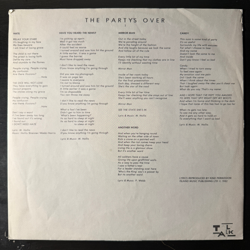 Talk Talk – The Party's Over (Европа 1982г.) Т