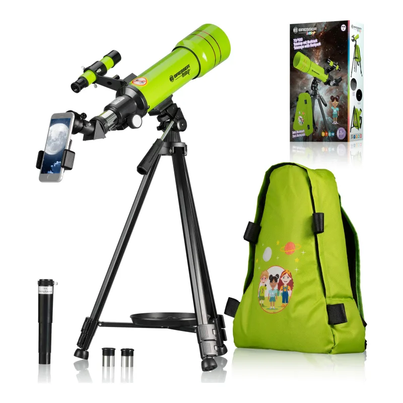Телескоп BRESSER JUNIOR 70/400 в зеленом рюкзаке (8850610B4K000) - полный комплект на штативе с аксессуарами
