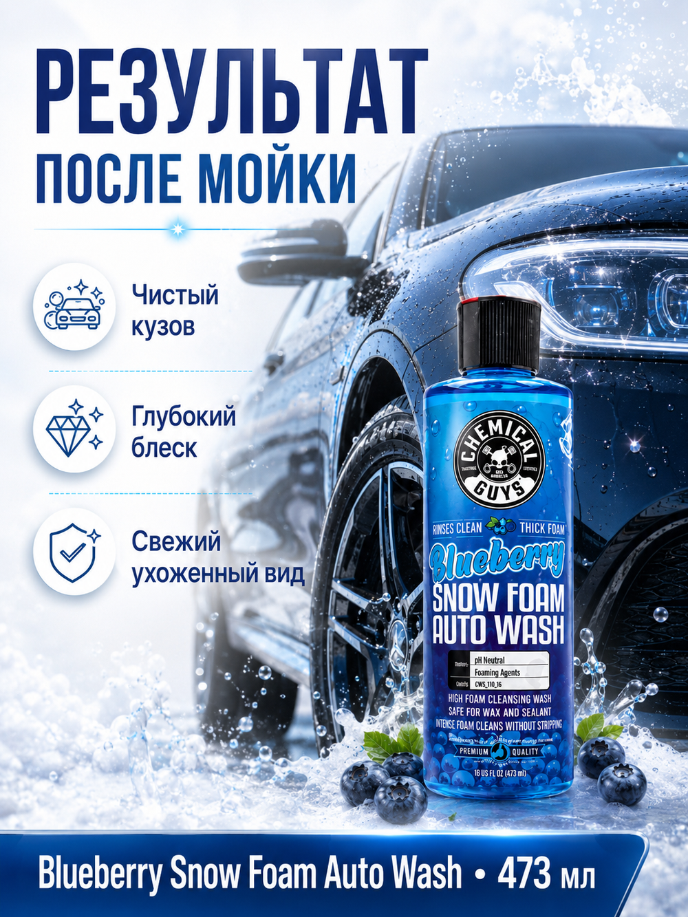 Chemical Guys Шампунь для ручной мойки Blueberry Snow Foam Auto Wash 473мл