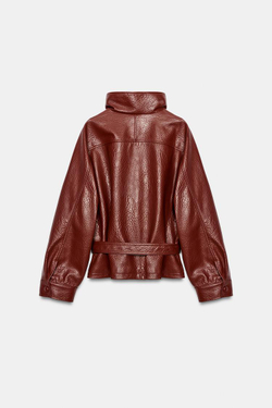 ZARA КУРТКА ИЗ ИСКУССТВЕННОЙ КОЖИ С РЕМНЕМ, МАРСАЛА