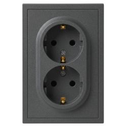 Розетка ЭРА Galaxy 15-2105-06 с заземлением двойная 2X2P+E Schuko со шторками IP20 16А-250В графит | Эра Galaxy