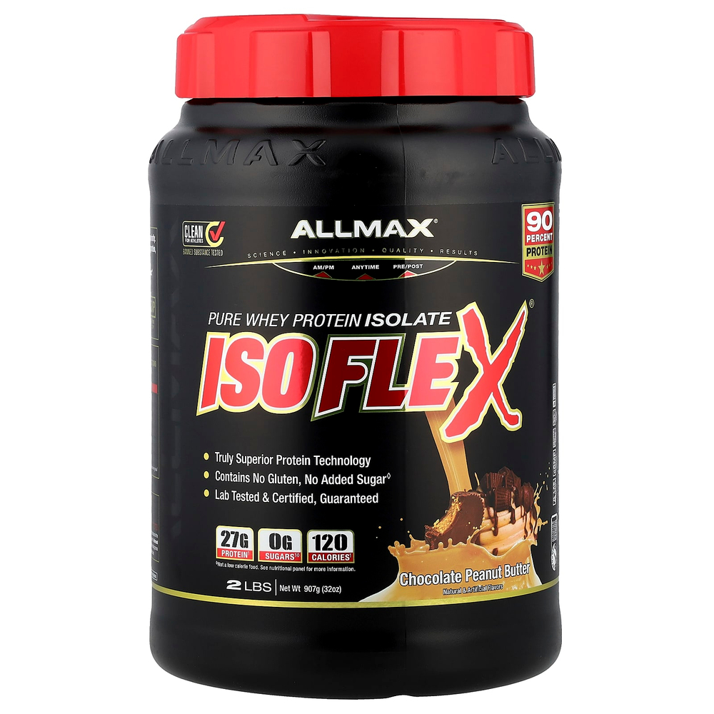 ALLMAX, Isoflex, чистый изолят сывороточного протеина, шоколад и арахисовая паста, 907 г (2 фунта)