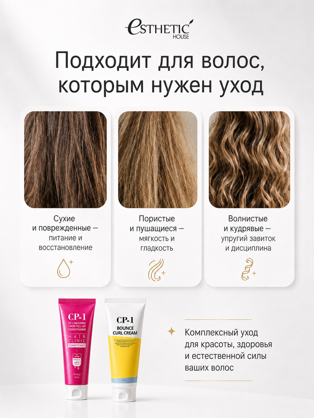 ESTHETIC HOUSE Набор бальзам для волос Восстановление CP-1 3Seconds Hair Fill-Up 100мл и ухаживающий крем для волос CP-1 Bounce Curl Cream, 150мл