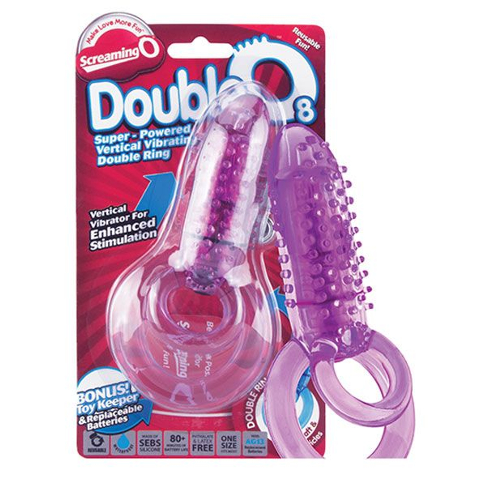 Фиолетовое виброкольцо с подхватом мошонки DOUBLE O 8 PURPLE (Цвет: фиолетовый)