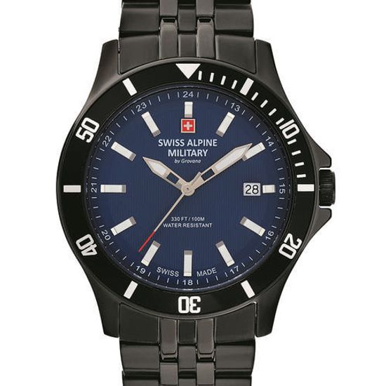 С браслетом Мужские наручные часы с черным браслетом Swiss Alpine Military 7022.1175 mens 42mm 10ATM