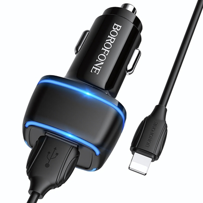Автомобильное зарядное устройство Borofone BZ14 12W 2.4A 2xUSB + кабель Lightning White