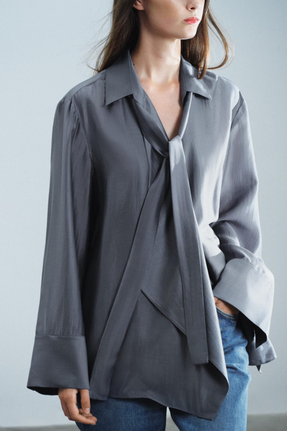 РУБАШКА С БАНТОМ — ZW COLLECTION — ZARA
