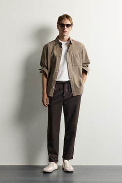 ZARA БРЮКИ-ДЖОГГЕРЫ NON IRON КОМФОРТНОЙ ПОСАДКИ, ШОКОЛАДНЫЙ