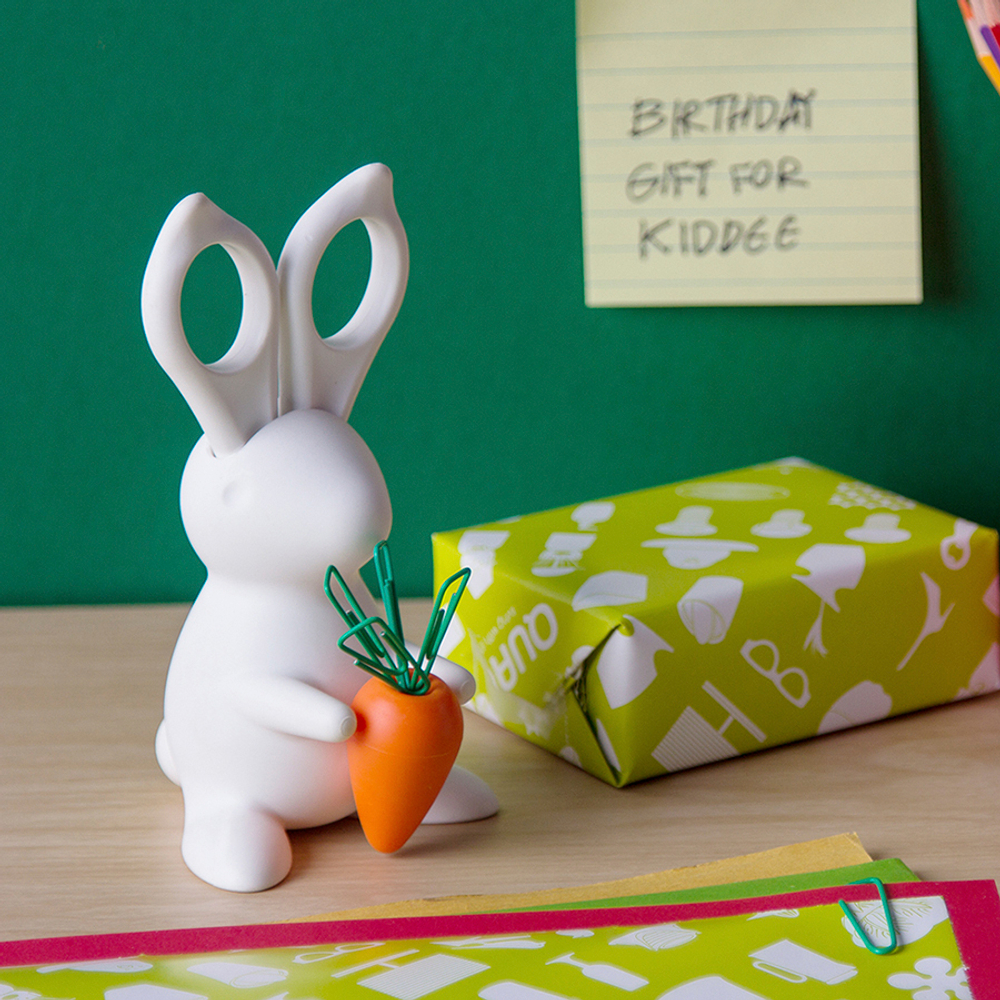 Ножницы+магнит со скрепками Qualy Bunny белый