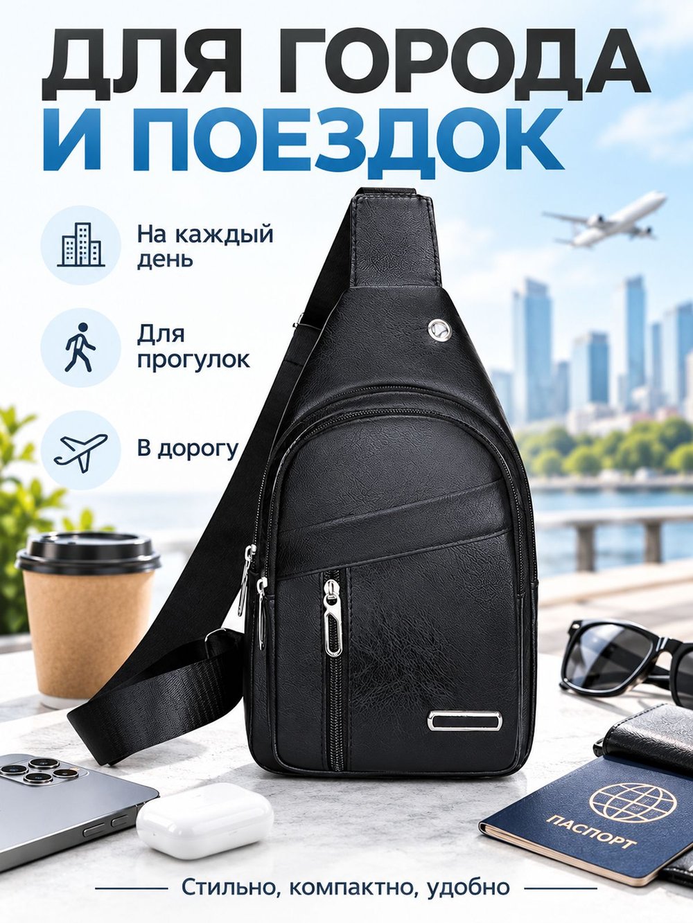 Сумка барсетка мужская через плечо черная экокожа (200412)