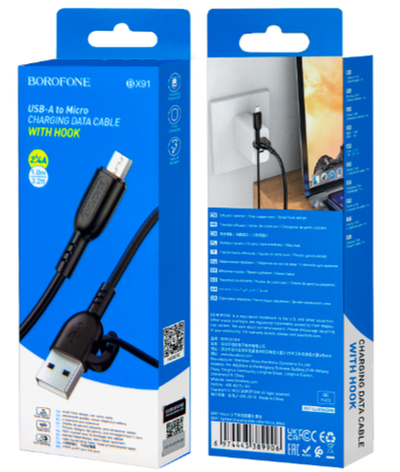 Кабель Borofone BX91 USB-microUSB 2.4А 1м PVC Black