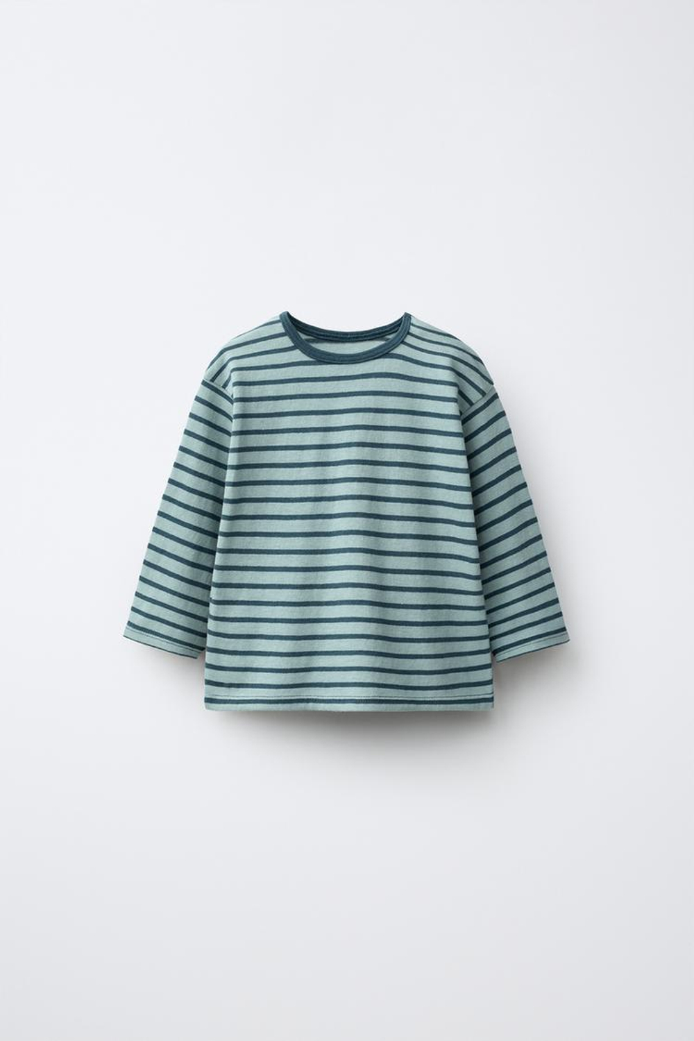 ZARA ФУТБОЛКА В ПОЛОСКУ С НАШИВКОЙ, СИНЕ-ЗЕЛЕНЫЙ