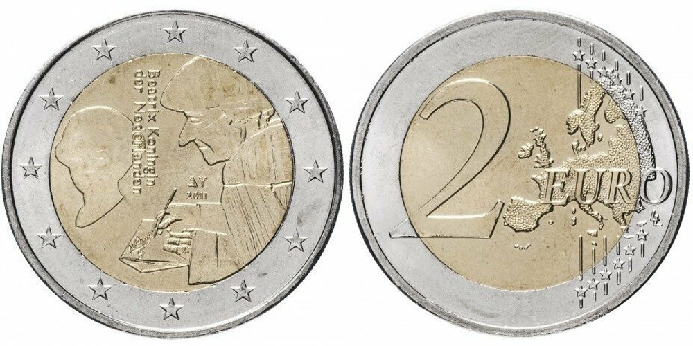 Нидерланды 2 евро 2011 500 лет издания книги «Похвала глупости» Эразма Роттердамского XF