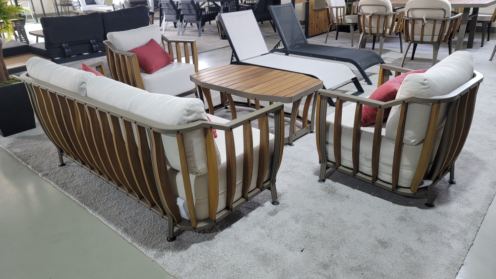 Комплект Storm Seating Set. Диван + 2 Кресла + Стол. Алюминий, ироко. Поставка 45 дней.