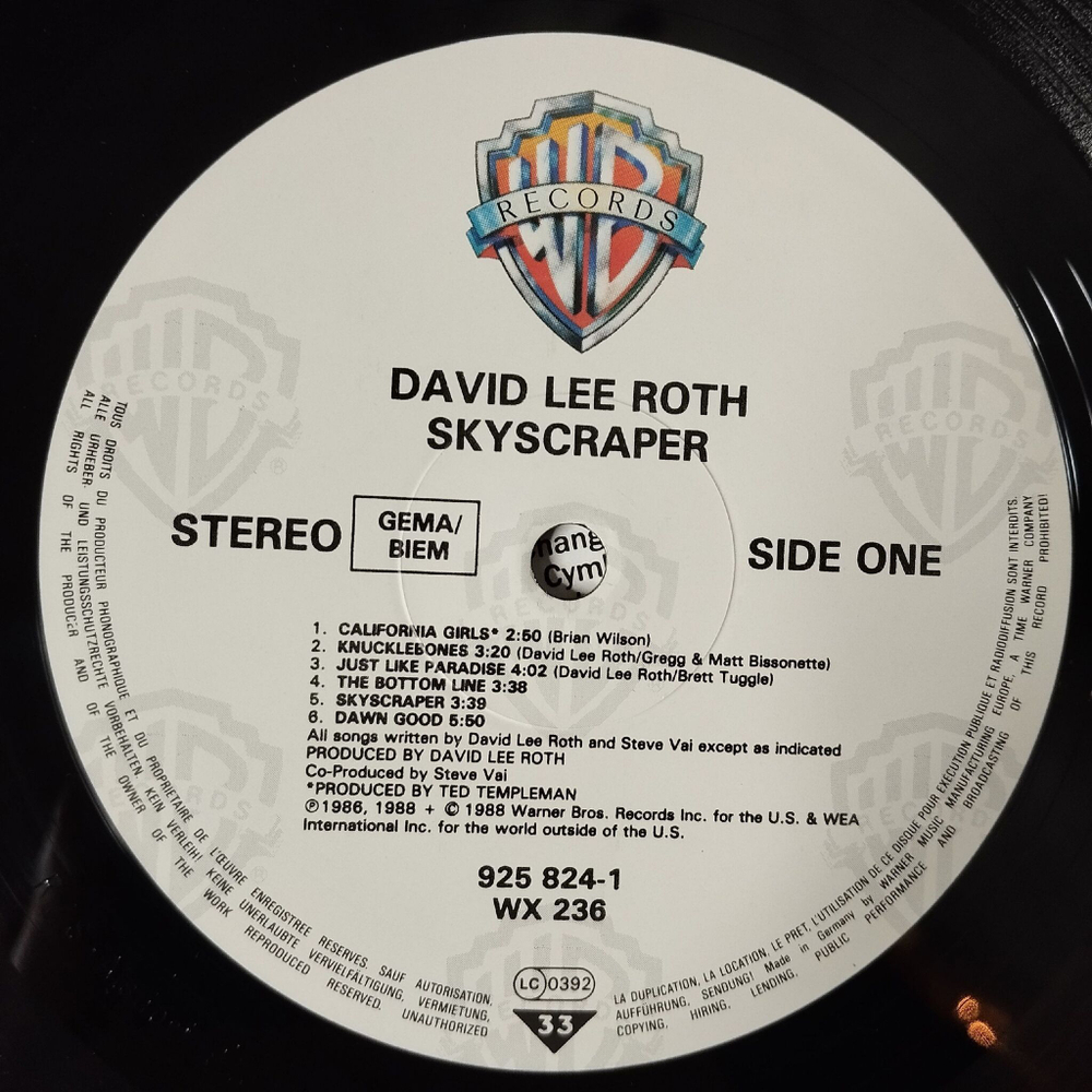 Винтажная виниловая пластинка LP David Lee Roth Skyscraper (Germany 1988)