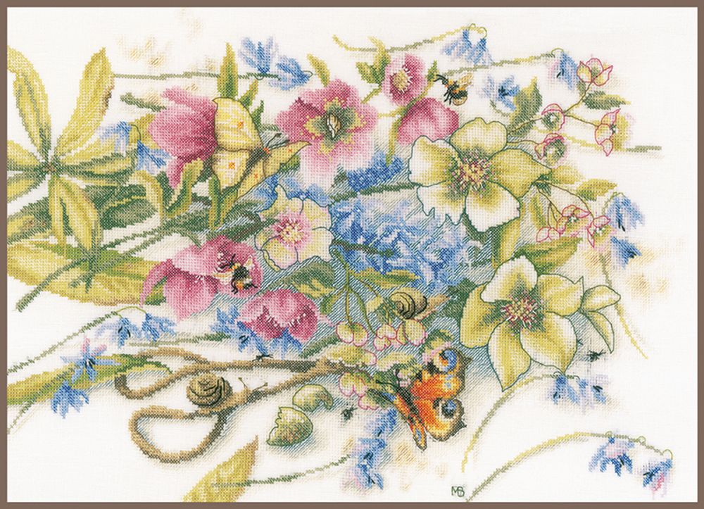 Набор для вышивания нитками Lanarte, Meeting around helleborus, 43х31 см