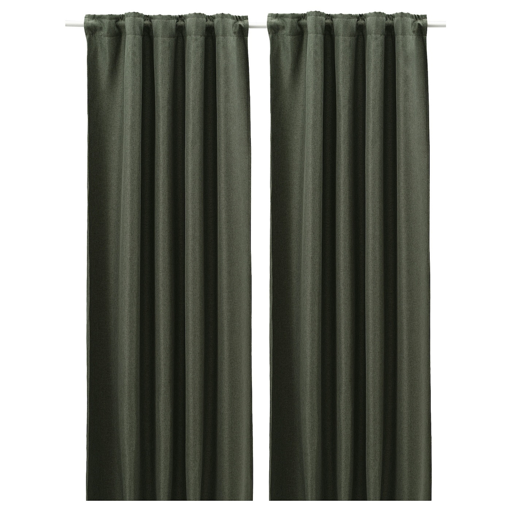 IKEA ANNAKAJSA (ИКЕА АННАКАЙСА) — Шторы, 1 пара, на ленте/темно-зеленый, 145x300 см