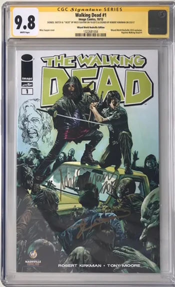 CGC The Walking Dead #1. Автограф Роберта Киркмана. Скетч Мико Суаян. Состояние 9,8