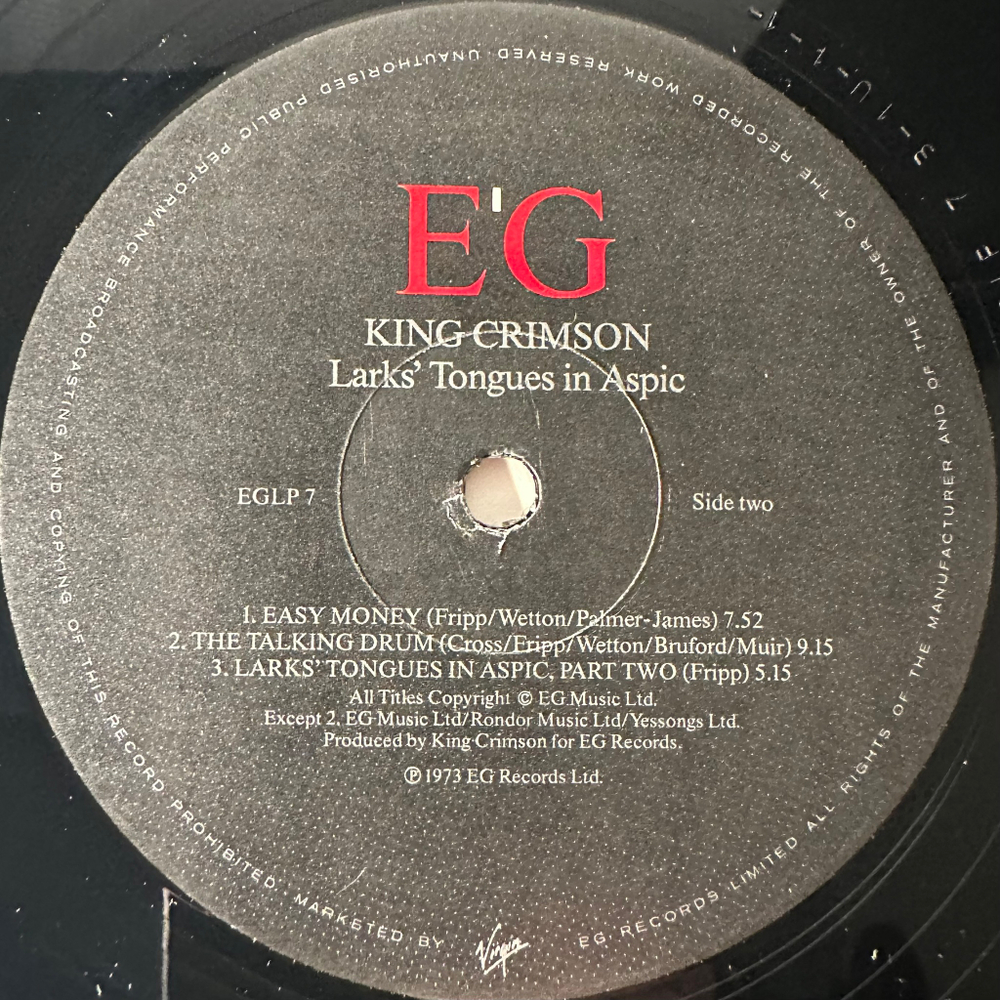 King Crimson ‎– Larks' Tongues In Aspic (Англия 1991г.)