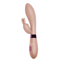 Бежевый вибратор 20,5см с клиторальным зайчиком Indeep Yonce Beige