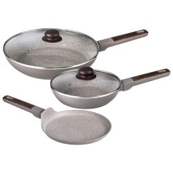 НАБОР СКОВОРОДОК AGNESS, 5ПР. ДИА.20/26СМ СО СТЕКЛ.КРЫШКАМИ И БЛИННИЦА 22СМ