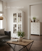 Шкаф-витрина Бритта двухдверная, с полками, массив сосны, белый воск