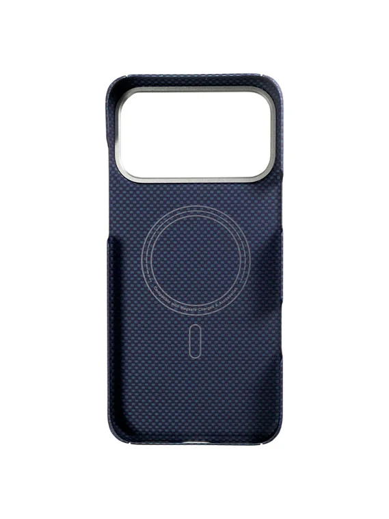 Карбоновый чехол для IPhone 17 Pro MAX with MagSafe синий квадрат (Blue)
