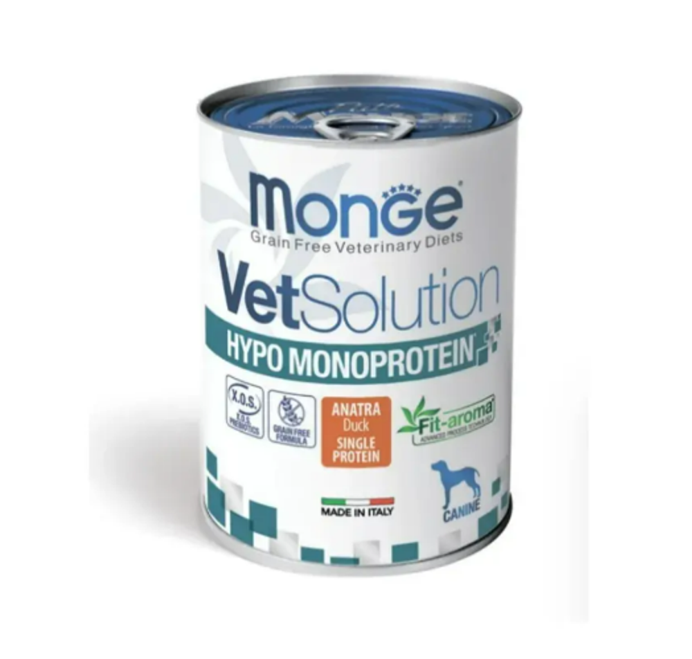 MONGE VETSOLUTION Dog HYPO MONOPROTEIN DUCK (Монж Ветсолюшн Дог)паштет для собак с уткой 400 г - 12 баночек