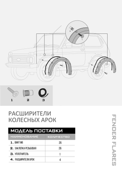 Расширители арок колес Нива 4х4/Легенд 3дв (стандартные). Вылет: 4 см