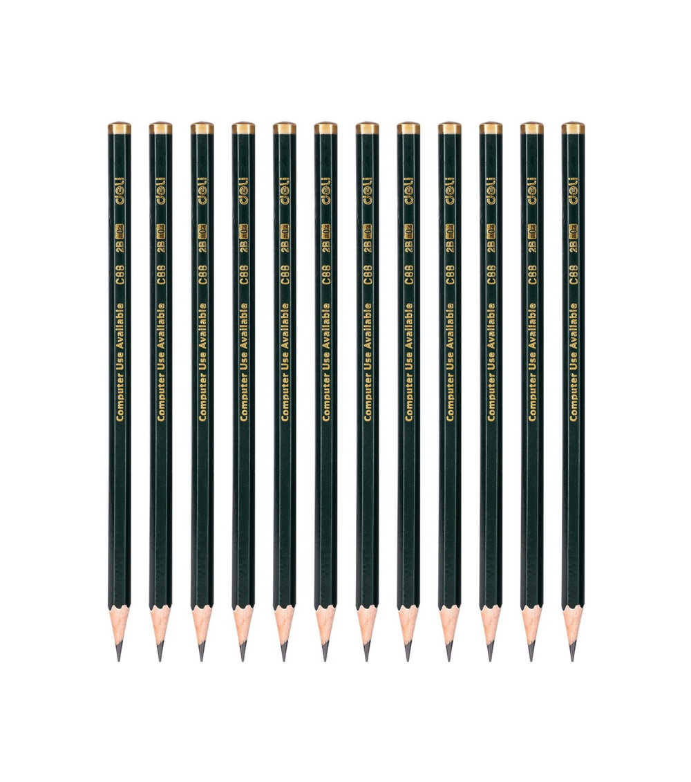 Карандаш чернографитный Deli 2B шестигранный липа 12шт. EC88-2B