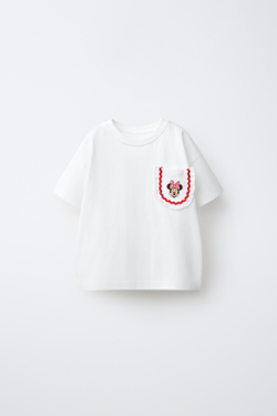 ZARA ФУТБОЛКА С КАРМАНОМ И ПРИНТОМ MINNIE MOUSE © DISNEY, БЕЛЫЙ