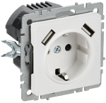 BRITE Розетка 1-местная с заземлением с защитными шторками 16А с USB A+A 5В 3,1А РЮш10-2-БрАБ арктический белый IEK