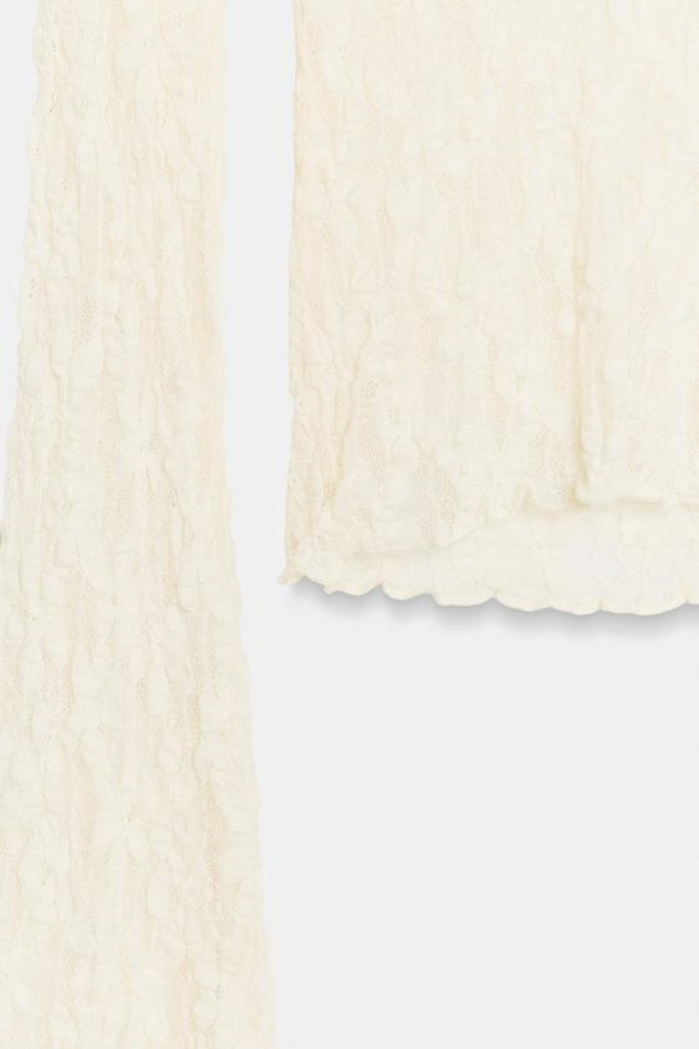 ZARA КРУЖЕВНОЙ ТОП С РУКАВАМИ КЛЕШ, ЭКРЮ