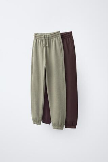 ZARA КОМПЛЕКТ ИЗ ДВУХ БРЮК ИЗ МЯГКОЙ ТКАНИ, КОРИЧНЕВЫЙ/ЭКРЮ