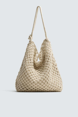 ZARA СУМКА ИЗ МАКРАМЕ, ПЕСОЧНО-КОРИЧНЕВЫЙ