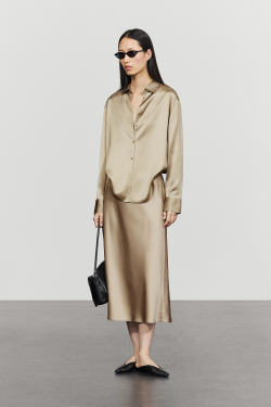 Massimo Dutti Атласная юбка миди, цвет шампанского