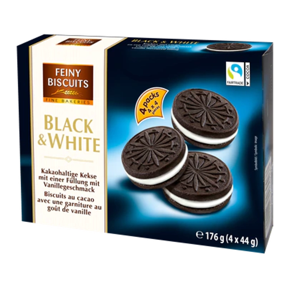 Печенье «Black&White» с какао и кремовой начинкой с ванильным вкусом, 176 г, т.м. Feiny Biscuits