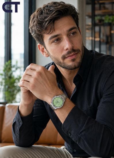 CASIO EFV-640D-3AVUDF EDIFICE мужские наручные часы — хронограф с восьмиугольным безелем и зелёным циферблатом