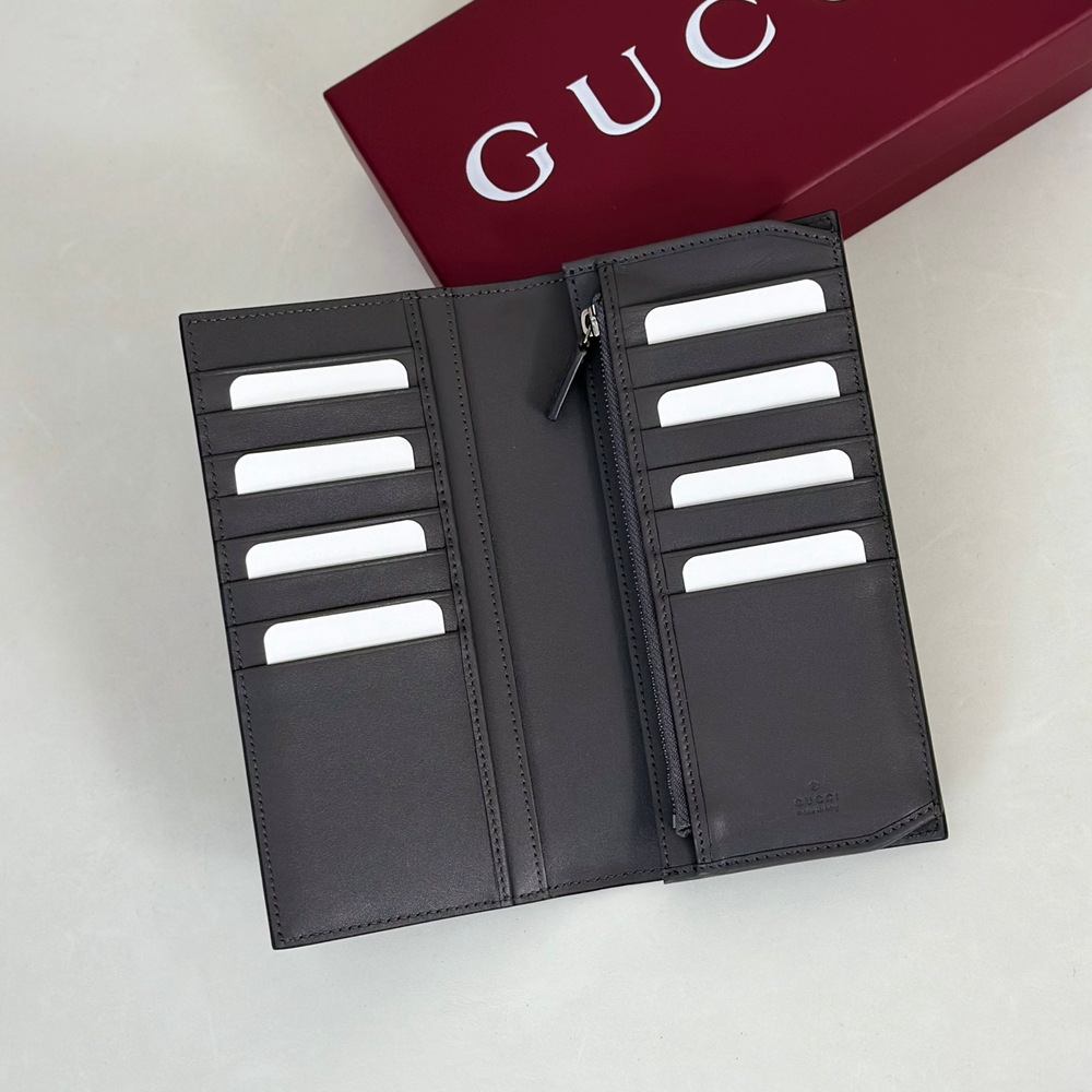Длинное портмоне Gucci GG Emblem — тёмно-серое — фото 4