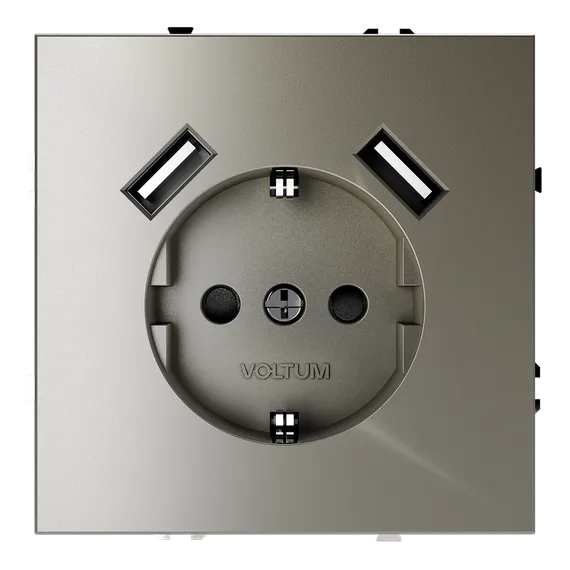 Розетка с USB A+A с заземлением и защитными шторками Voltum S70 Шелк VLS040404