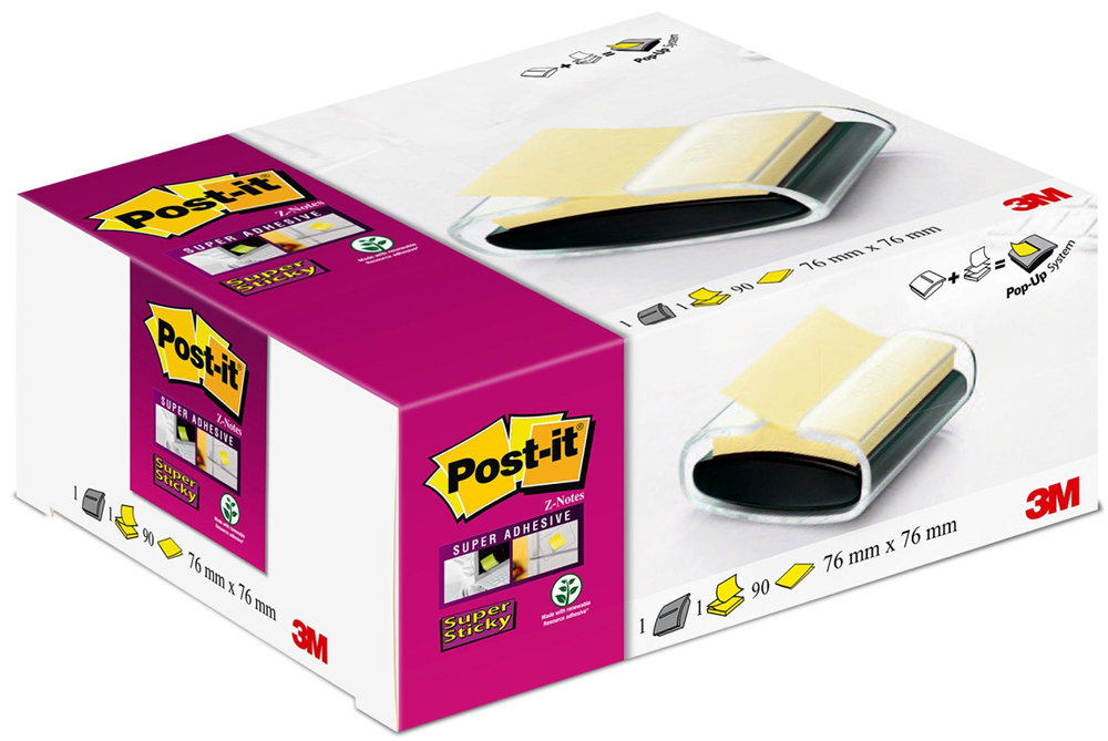 Диспенсер для Z-блоков стикеров "Классика", + Z-блок стикеров Post-it Super Sticky, 76х76мм, 90 л.