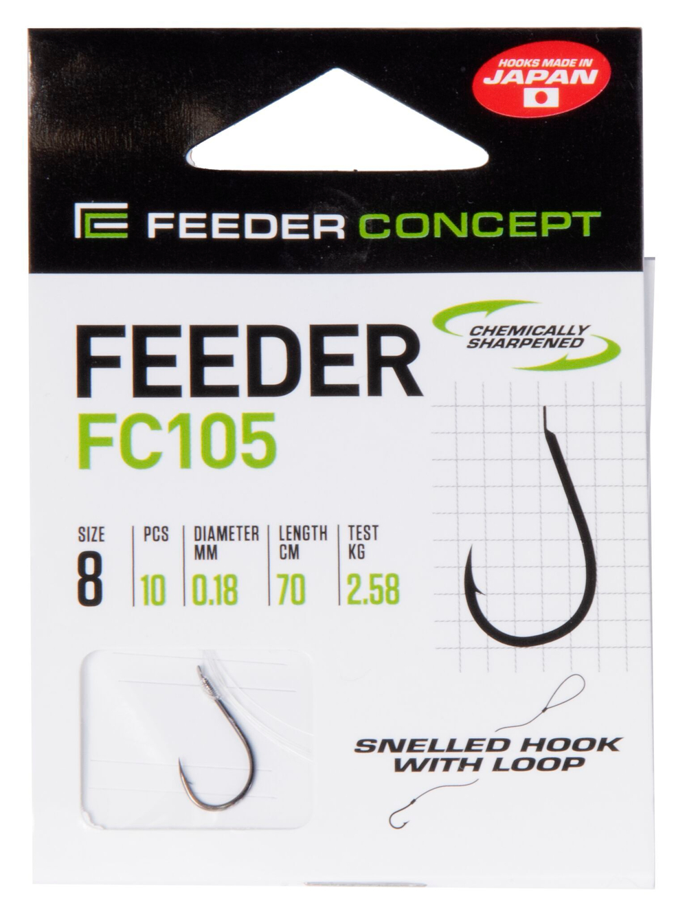 Крючки с поводком FC FEEDER FC105 70, 0,18, №8, 10 шт. (поводок 70 см, 0,12 мм)