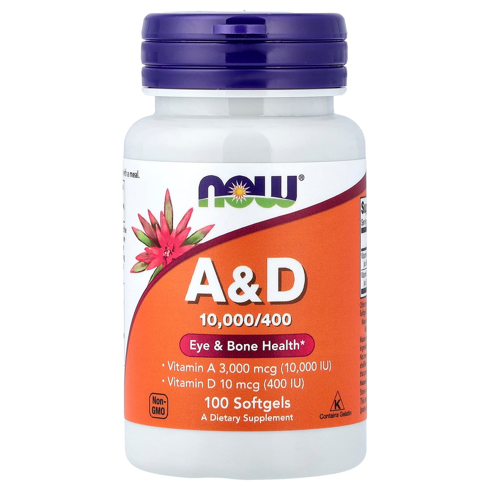 NOW Foods, витамины A и D, 100 капсул
