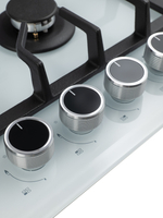 Газовая варочная панель шириной 60 см, Macbi MBH64WFGI.V2-WH с Wok-конфоркой, Белое закаленное стекло, Электроподжиг, Газ-контроль, Решетки из чугуна