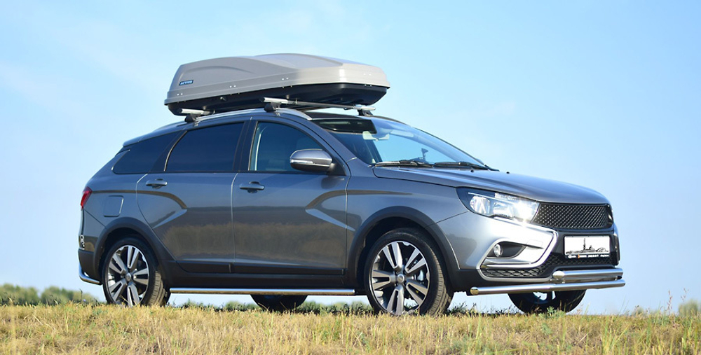 Автобокс PT Group ACTIVE M (450 л) 187х88х44 серый с двусторонним открыванием