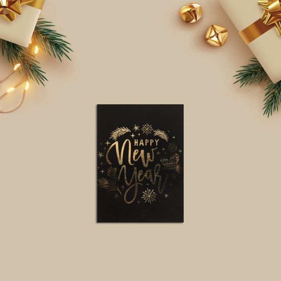 Открытка-комплимент Happy New Year золото, 8 х 6 см