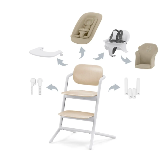 Стульчик Cybex Lemo 4-in-1 Set Sand White + мягкий вкладыш и ремни безопасности
