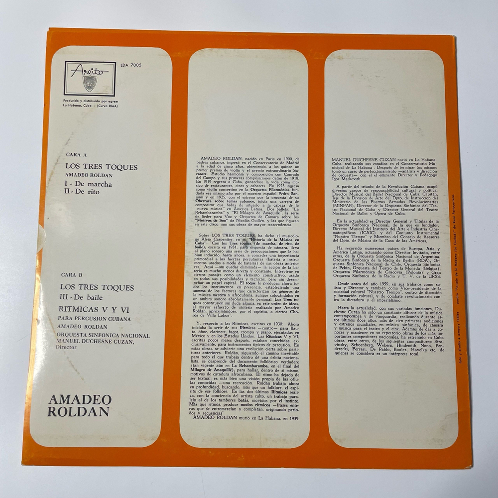 Винтажная виниловая пластинка LP Amadeo Rold n, Orquesta Sinf nica Nacional Los Tres Toques R tmicas V y VI (Куба)
