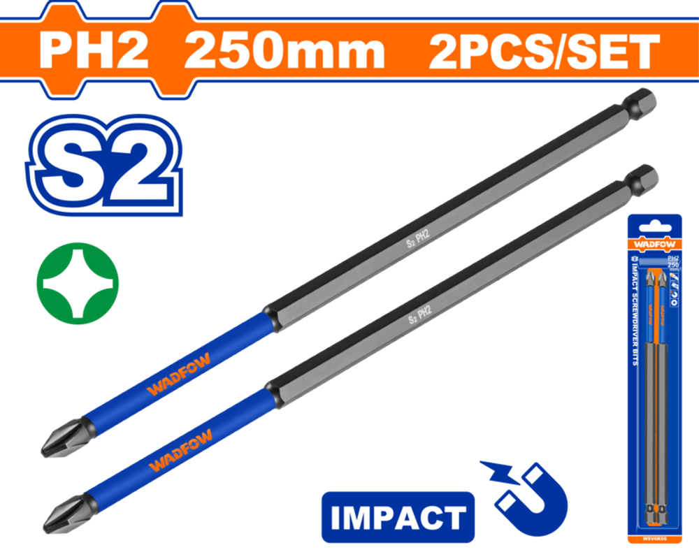 Ударная бита 2 шт. PH2x250 мм (60/120) WADFOW WSV6K66